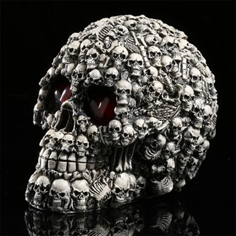 Handmade LED Eyes Resin Skull Skeleton Head Statues Demon Skull Figurines Sculpture Home Decoration Craft Halloween Decor Gift