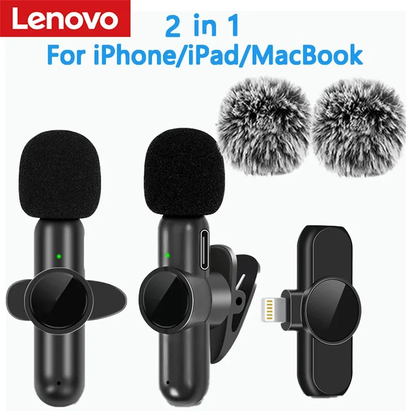 Lenovo 2.4G Wireless Lavalier Microphone Noise Cancelling Audio Video Recording for IPhone/iPad/Android/Samsung Live GameMic