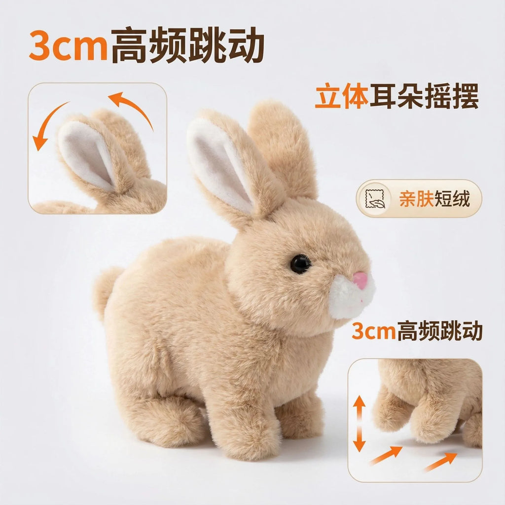 Electric Simulation Rabbit Plush Toy Walking Barking Moving Mouth Realistic Pet Bunny Stuffed Doll Cute Interactive Animal Toy