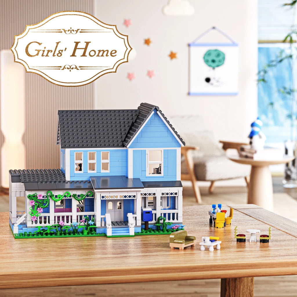 Lorelai Girls House Building Blocks Sets Blue Palace Home Decor Desktop Ornament Architecture Room Decoration Teens Adults Gifts