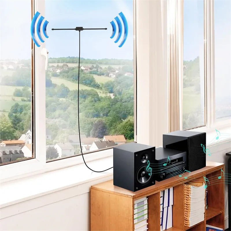 FM Radio Antenna FM F-Head Sheep Horn Antenna for Car FM TV Radio Station 75 ohms F Female Head to TV3.5 Mono