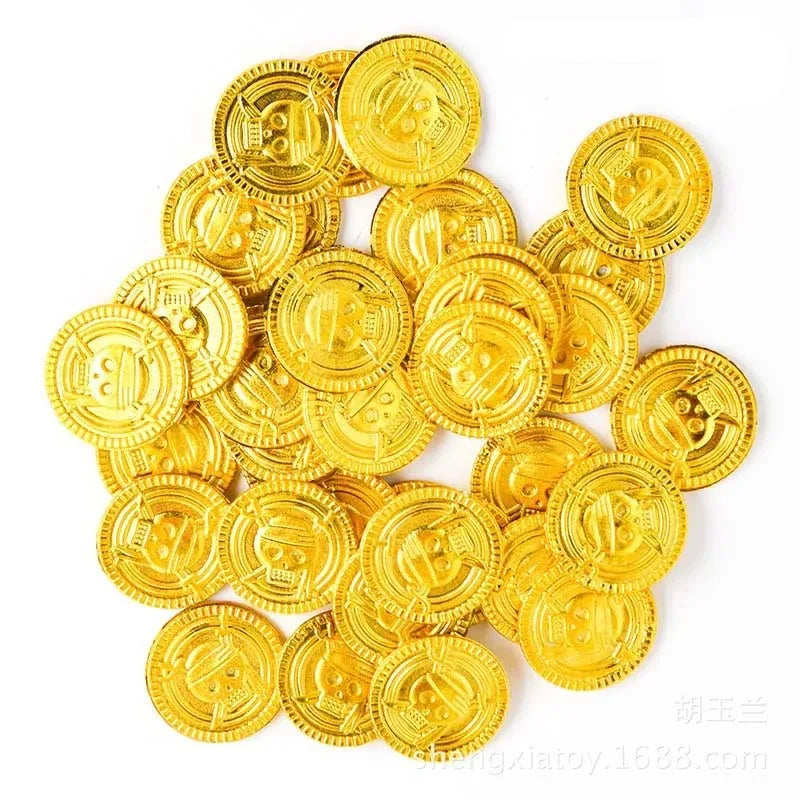 50Pcs Pirate Gold Coins Plastic Fake Treasure Coins Props Halloween Decor Kids Birthday Party Favor Game Treasure Supplies