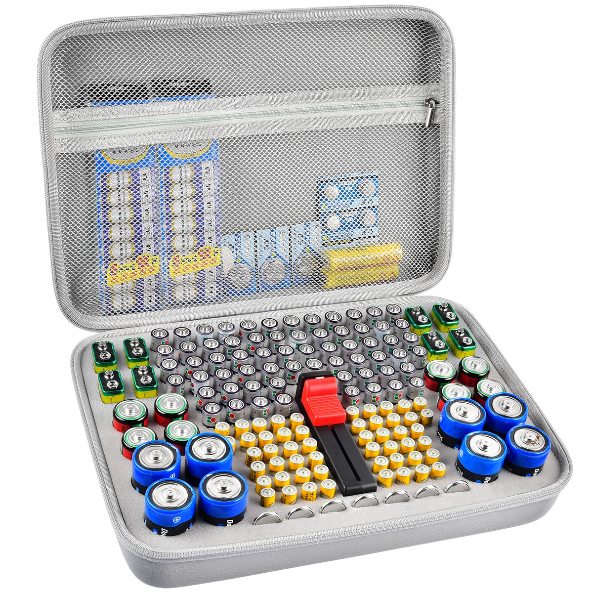 Battery Organizer Case With Tester Holds 150+ AA AAA 9V C D Lithium Button Batteries Hard Shell For Home Garage Batteries