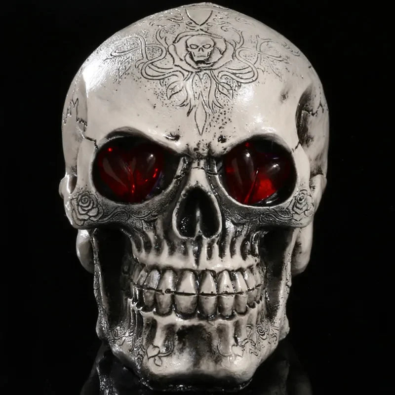 Handmade LED Eyes Resin Skull Skeleton Head Statues Demon Skull Figurines Sculpture Home Decoration Craft Halloween Decor Gift