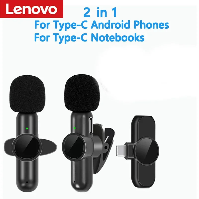 Lenovo 2.4G Wireless Lavalier Microphone Noise Cancelling Audio Video Recording for IPhone/iPad/Android/Samsung Live GameMic
