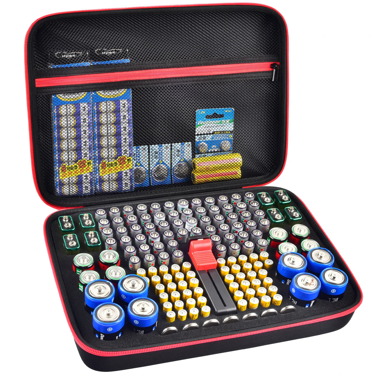 Battery Organizer Case With Tester Holds 150+ AA AAA 9V C D Lithium Button Batteries Hard Shell For Home Garage Batteries