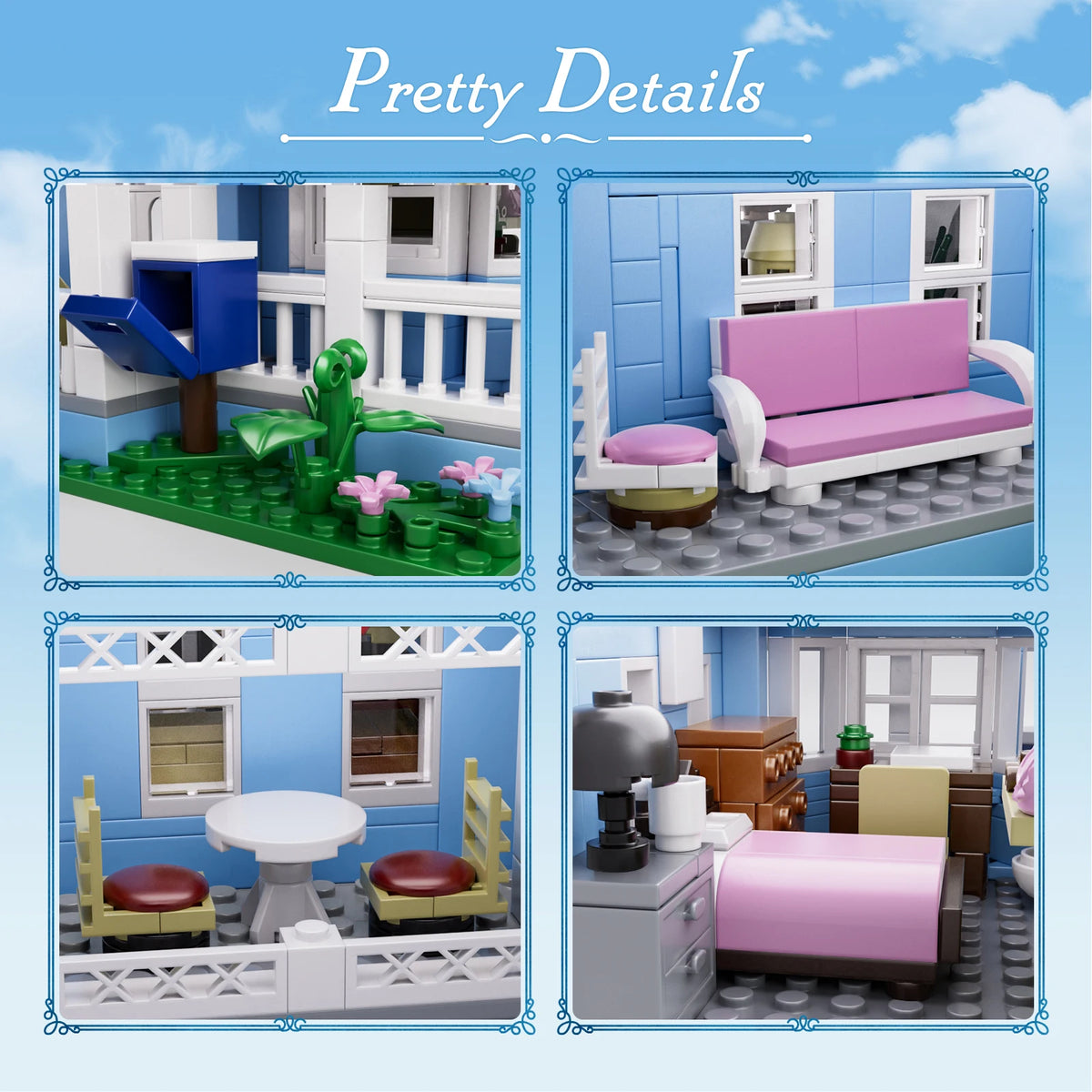 Lorelai Girls House Building Blocks Sets Blue Palace Home Decor Desktop Ornament Architecture Room Decoration Teens Adults Gifts