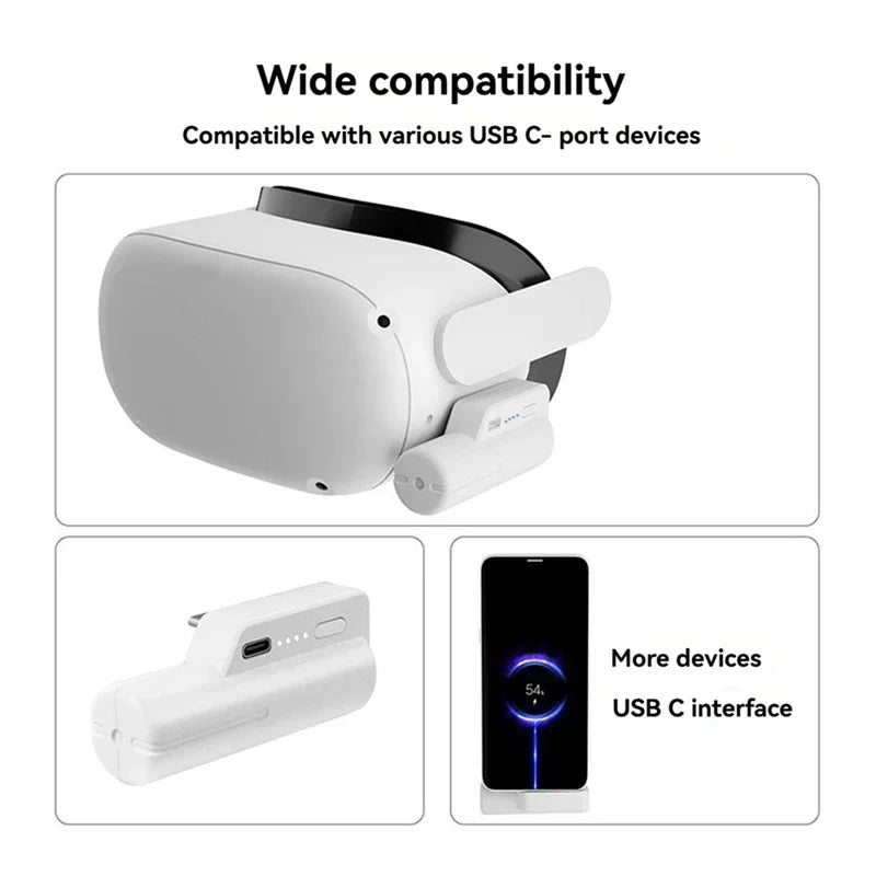 For Mate Quest 2/3/3s VR Power Bank Battery Design Headset Rechargeable Battery Pack Type-C for Quest 2 Headset Accessories