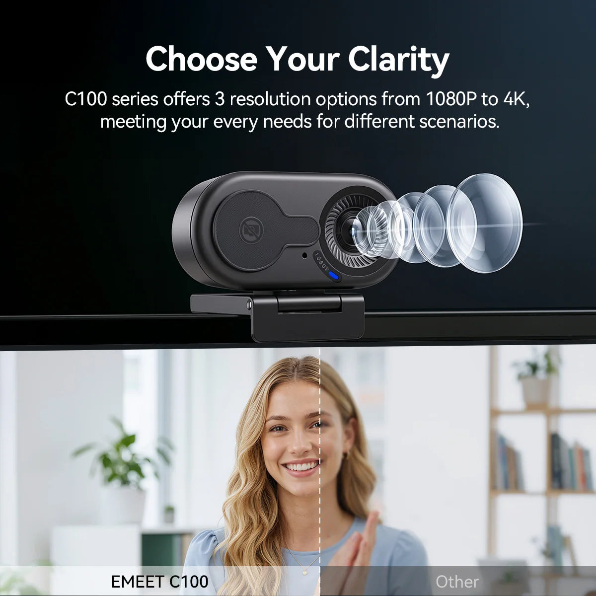 4K/2K/1080P Webcam EMEET C100 USB Computer Camera for Living/ Video Call/ Conference